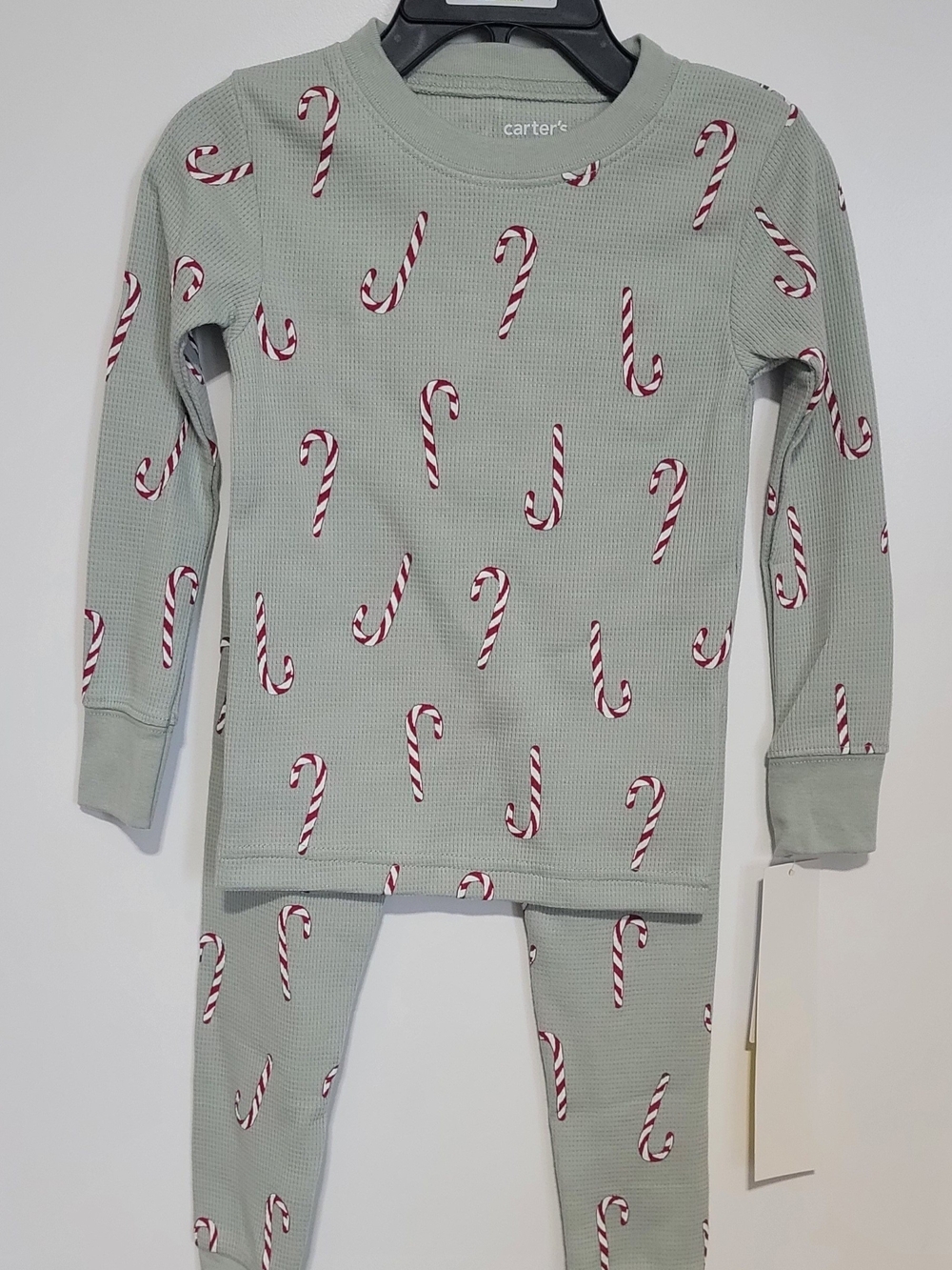 Carter's Sage Green Candy Cane Thermal Pajama Set